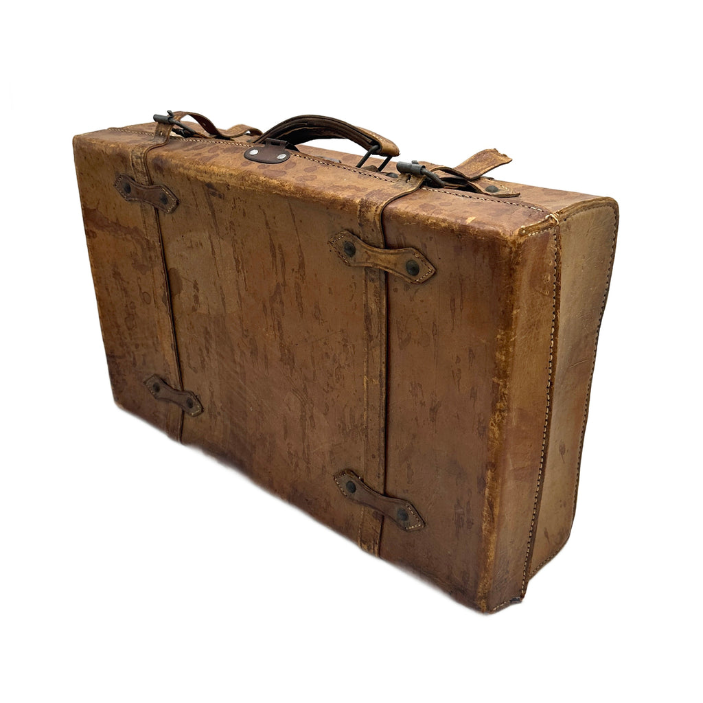 Vintage Leather Suitcase with Brass Hardware