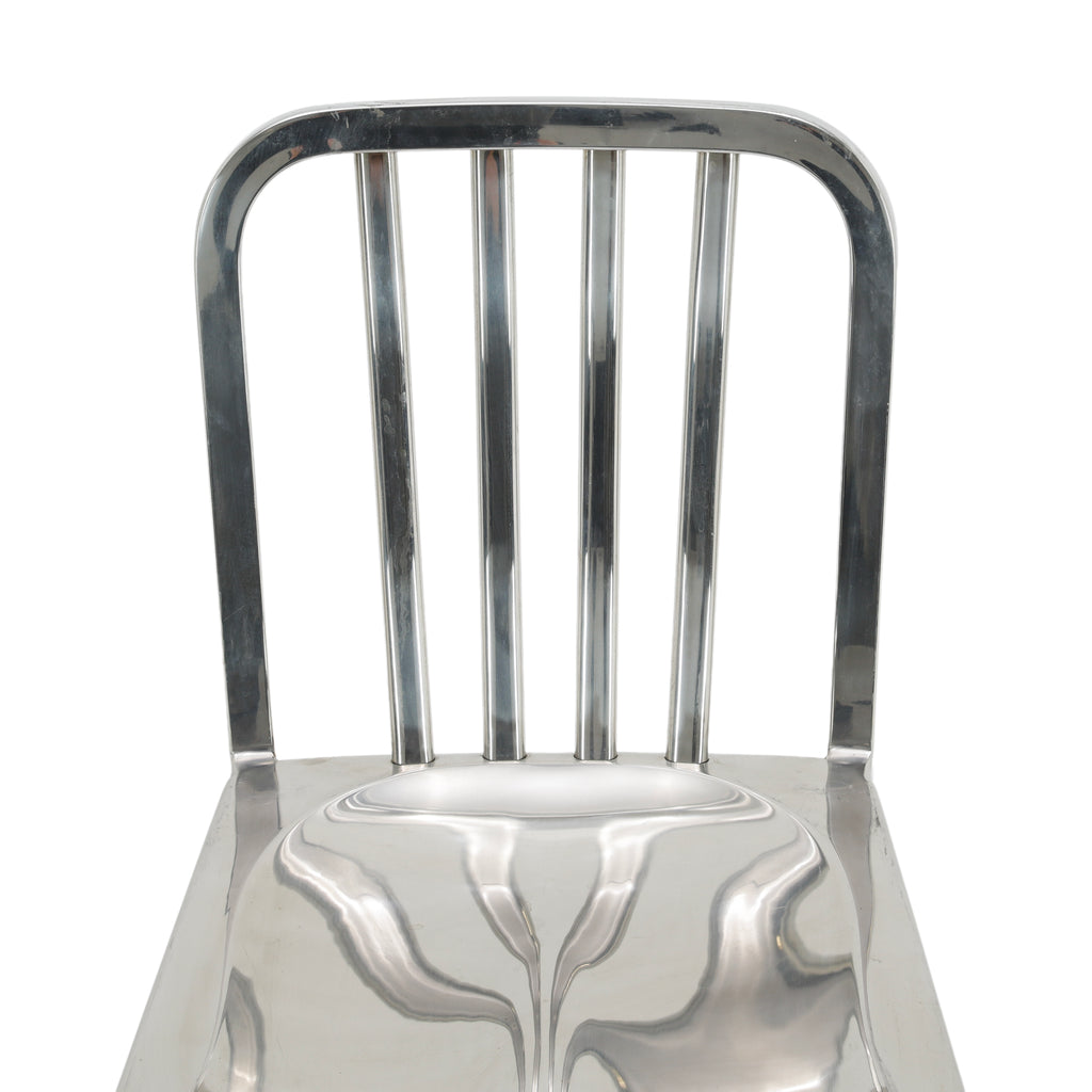 Shiny Silver Polished Aluminum Slat Back Bar Stool with Contoured Seat