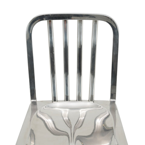 Shiny Silver Polished Aluminum Slat Back Bar Stool with Contoured Seat