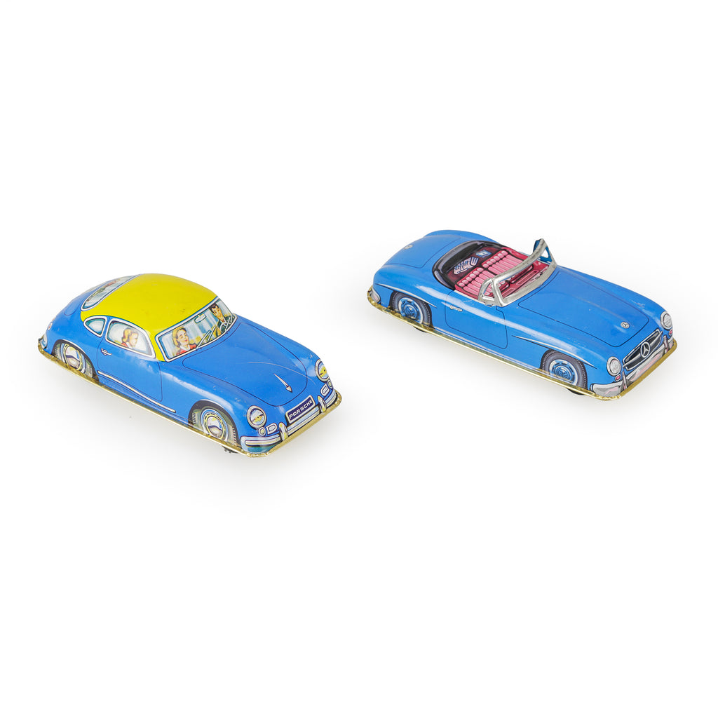 Blue and Yellow Tin Toy Cars
