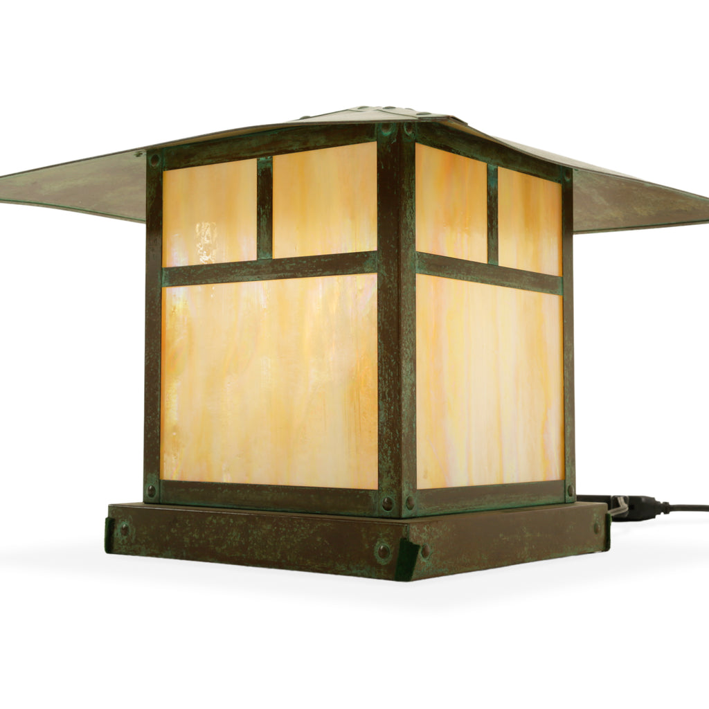 Copper and Stained Glass Arts & Crafts Style Table Lamp