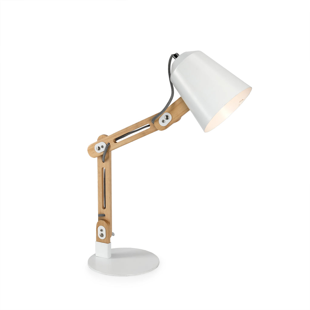 White & Wood Modern Desk Lamp