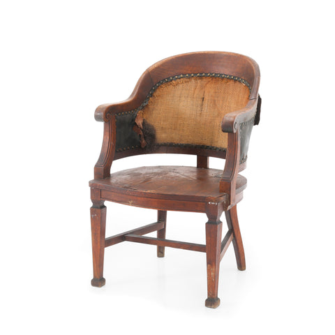 Rustic Wooden Chair with Exposed Burlap Back