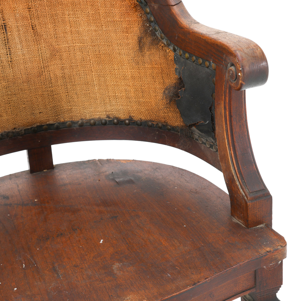 Rustic Wooden Chair with Exposed Burlap Back