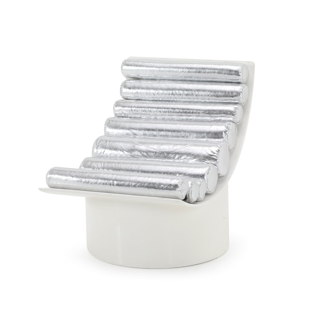 Silver & White Roller Cushion Modern Lounge Chair