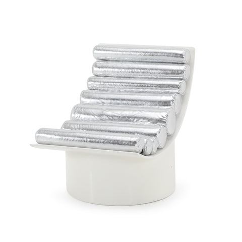 Silver & White Roller Cushion Modern Lounge Chair