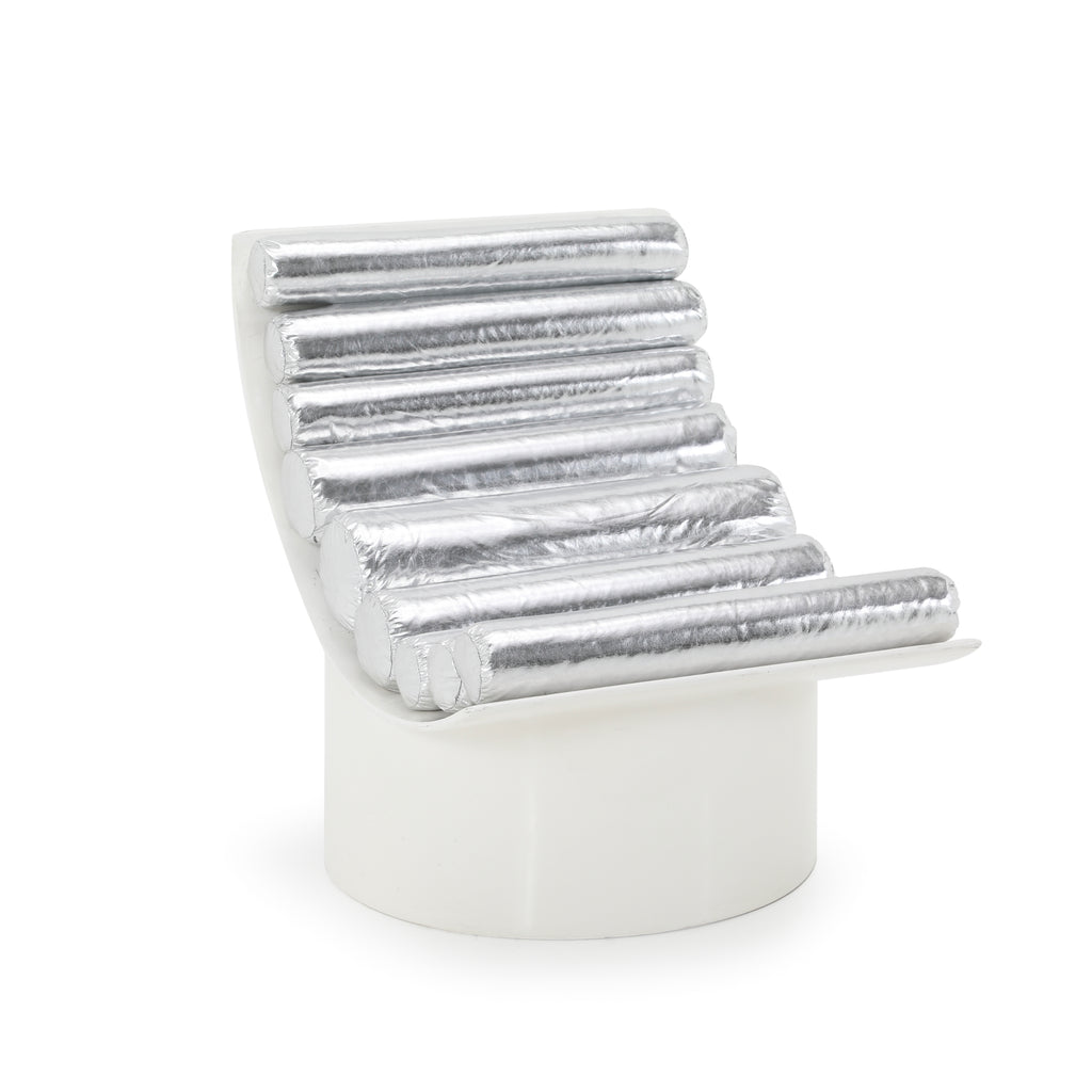 Silver & White Roller Cushion Modern Lounge Chair