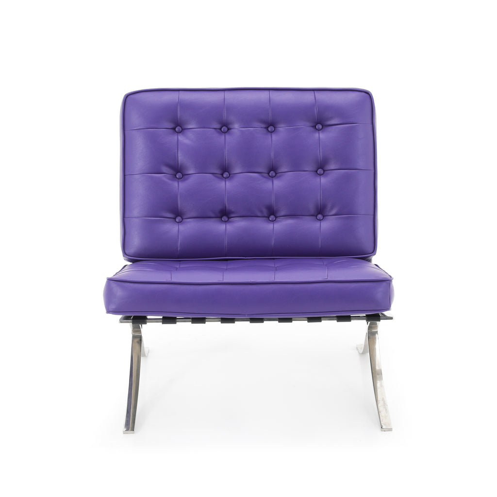 Purple Tufted Leather Barcelona Lounge Chair