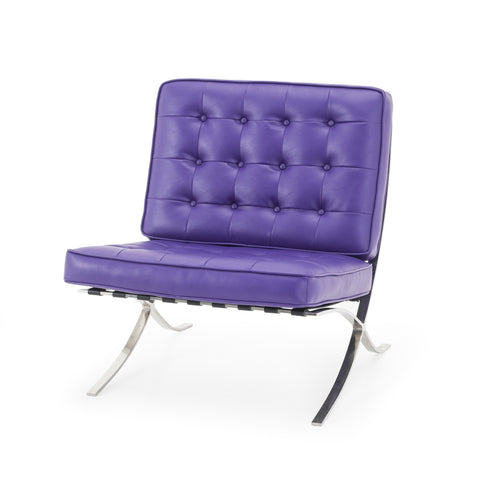 Purple Tufted Leather Barcelona Lounge Chair