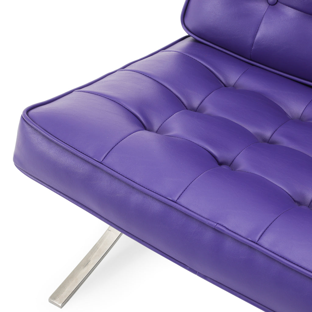 Purple Tufted Leather Barcelona Lounge Chair
