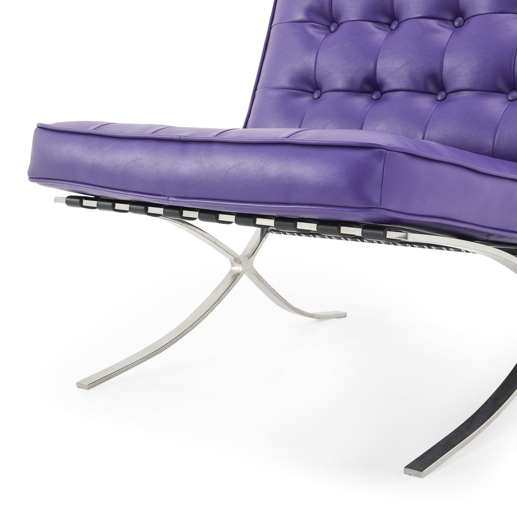 Purple Tufted Leather Barcelona Lounge Chair