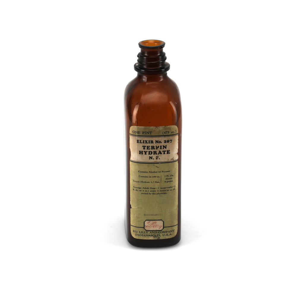 Brown Glass Medicine Bottle w/ Green Label (A+D)
