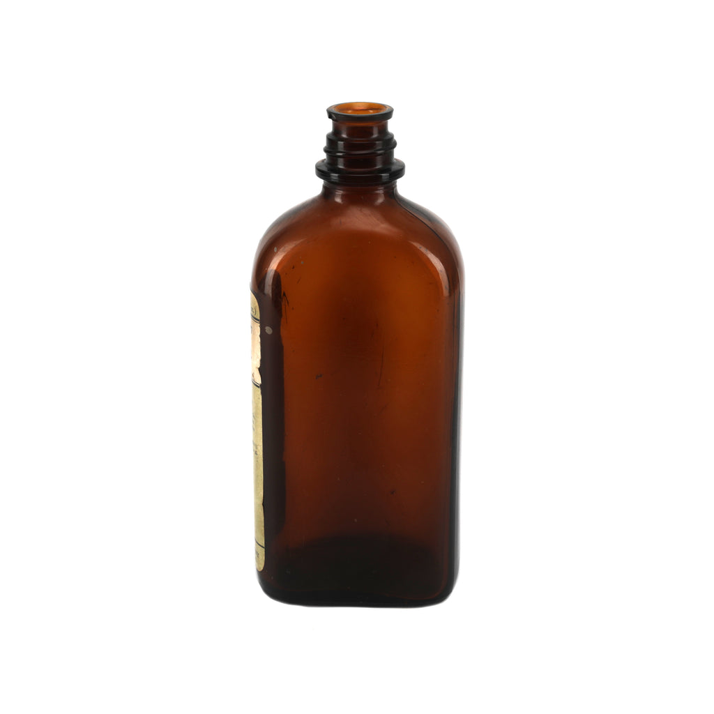 Brown Glass Medicine Bottle w/ Green Label (A+D)