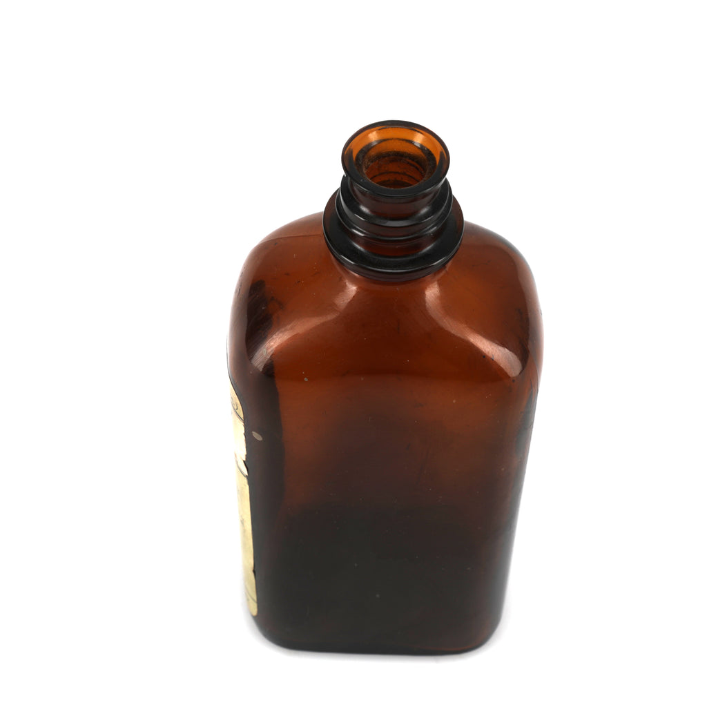 Brown Glass Medicine Bottle w/ Green Label (A+D)