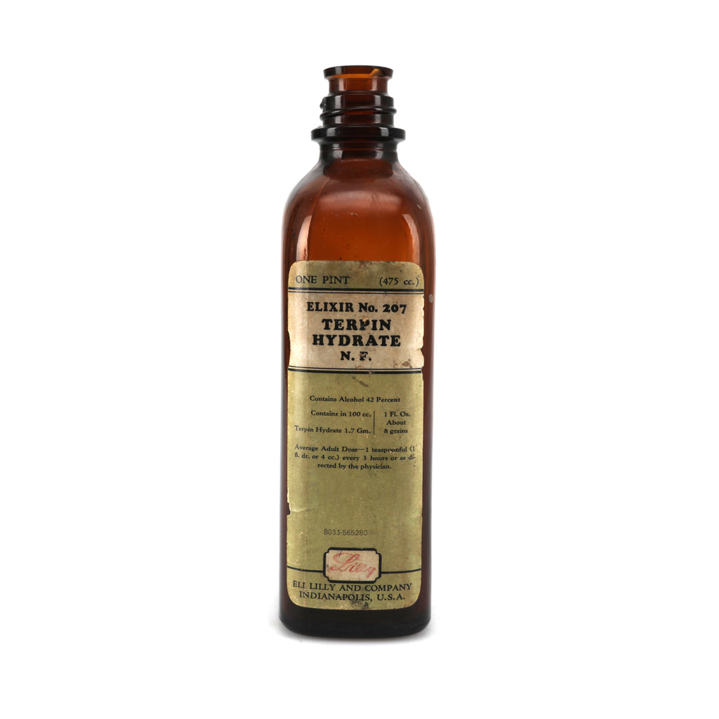 Brown Glass Medicine Bottle w/ Green Label (A+D)