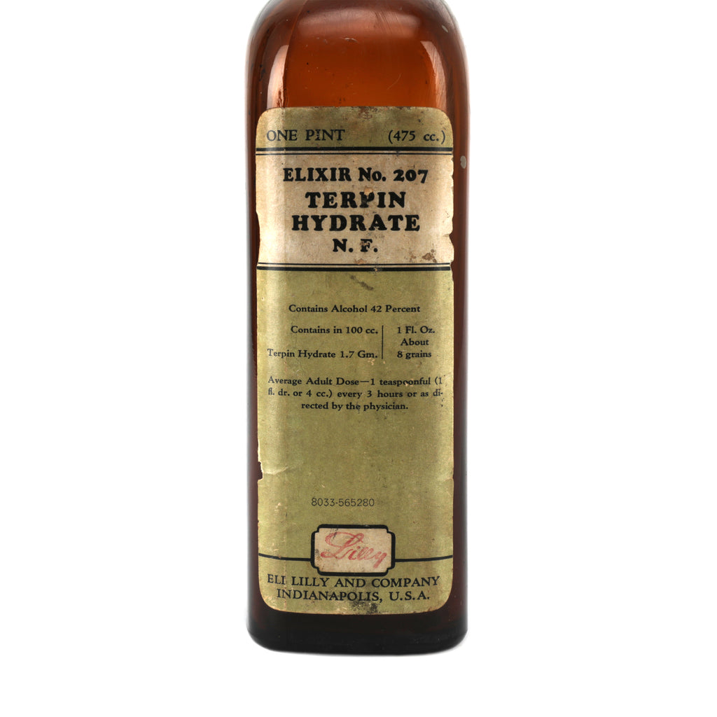 Brown Glass Medicine Bottle w/ Green Label (A+D)