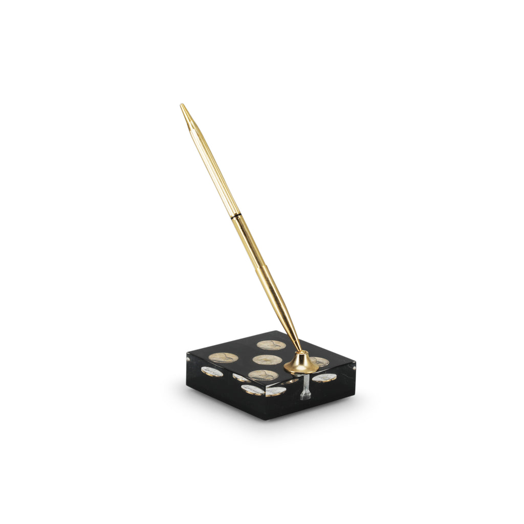Black & Brass Acrylic Penny Pen Holder (A+D)