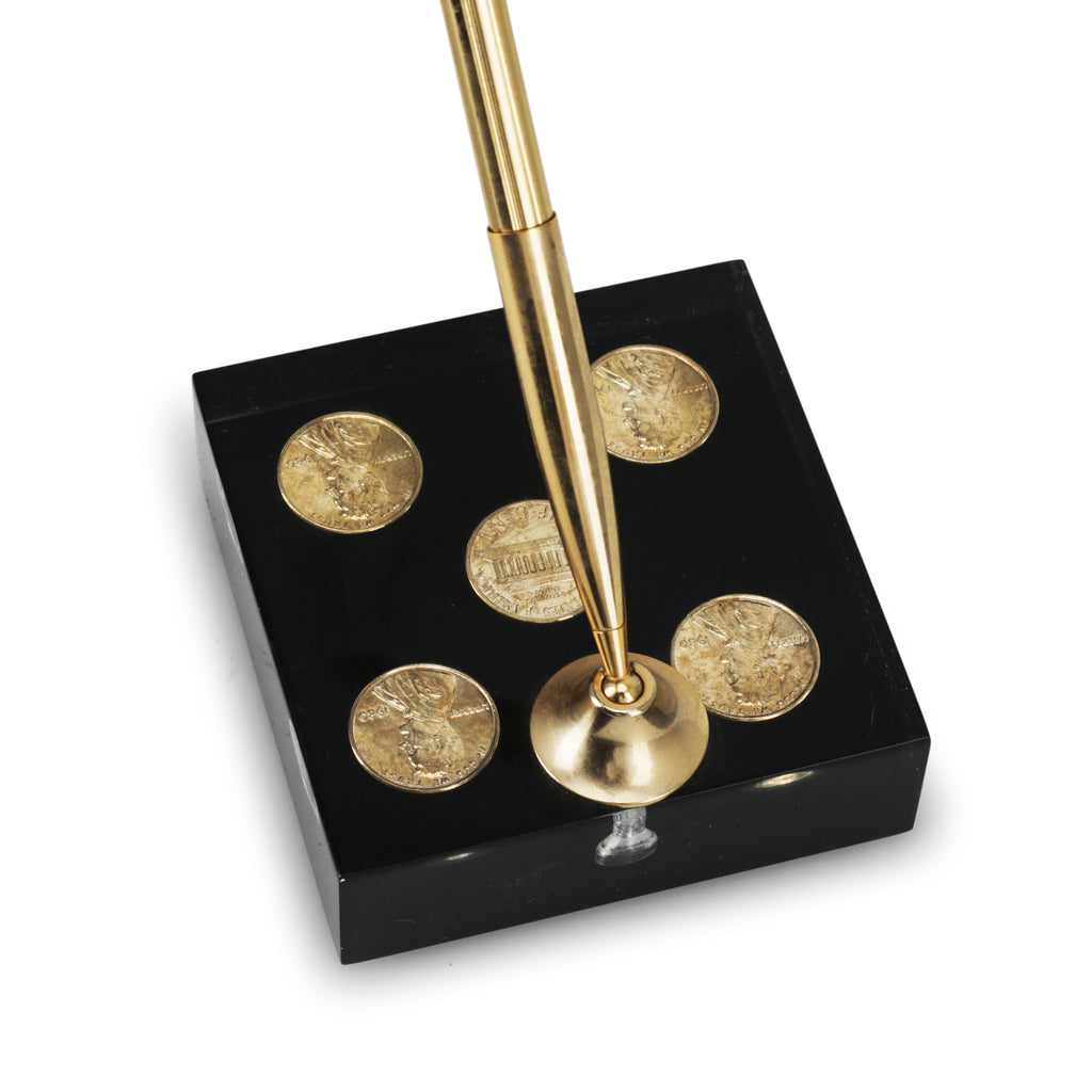 Black & Brass Acrylic Penny Pen Holder (A+D)