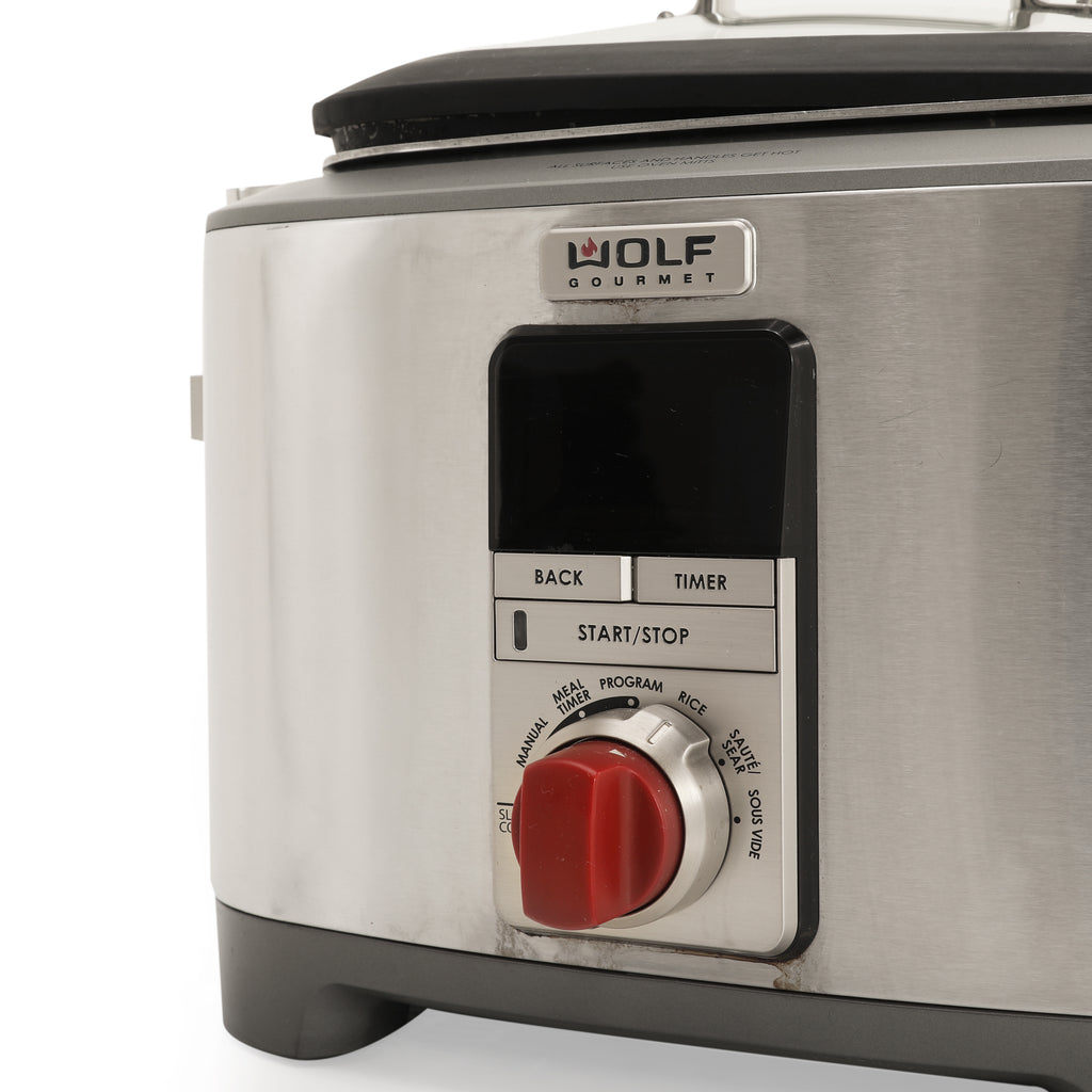 Stainless Steel Wolf Gourmet Multi Cooker with Red Knob