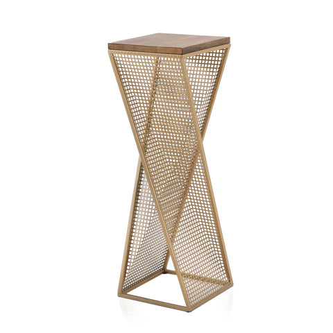 Gold & Wood Pedestal / Side Table
