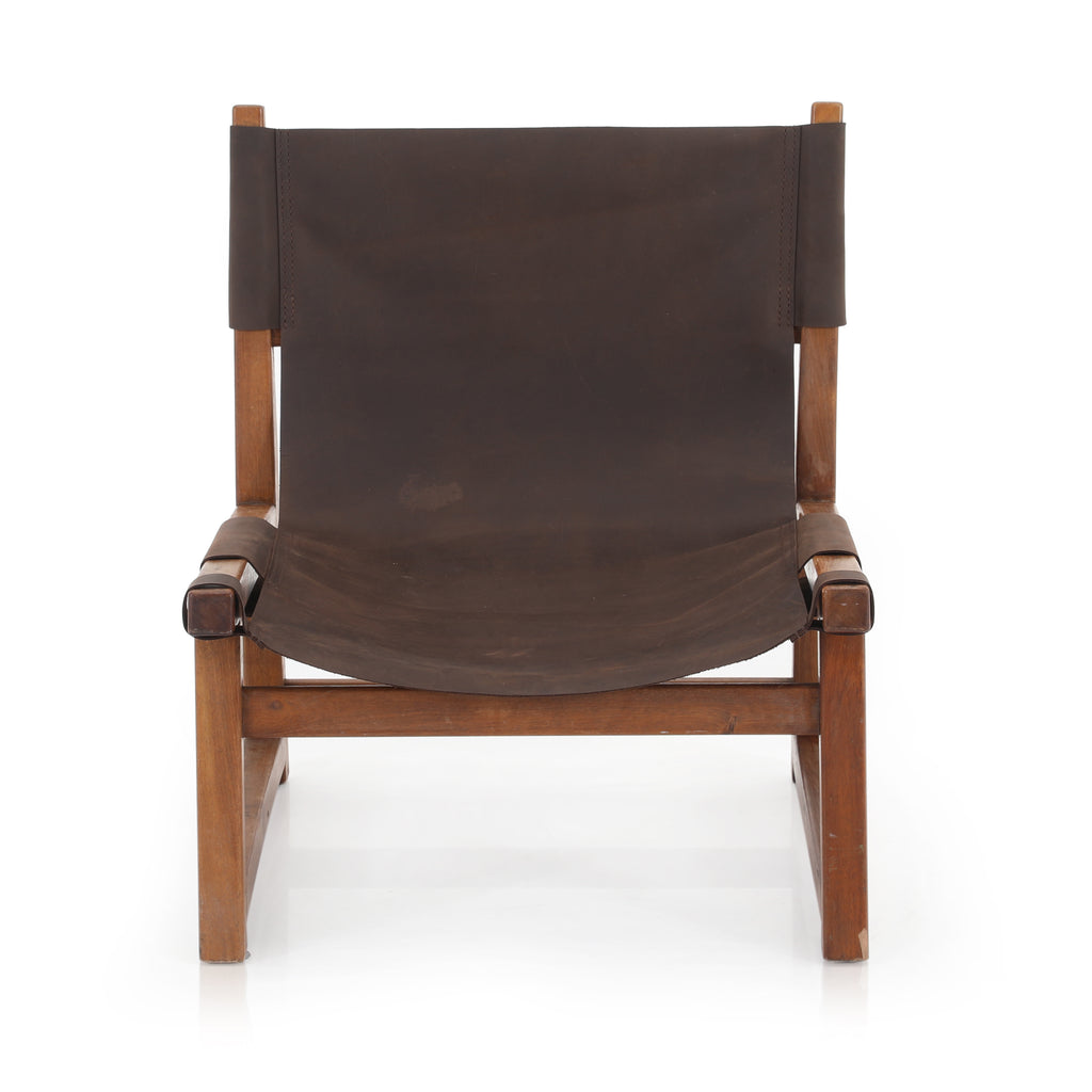 Brown Leather Wood Accent Chair