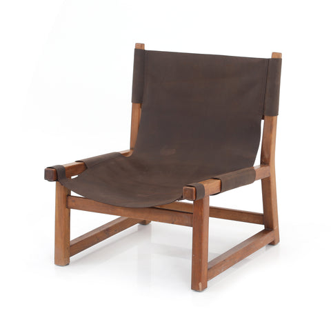 Brown Leather Wood Accent Chair