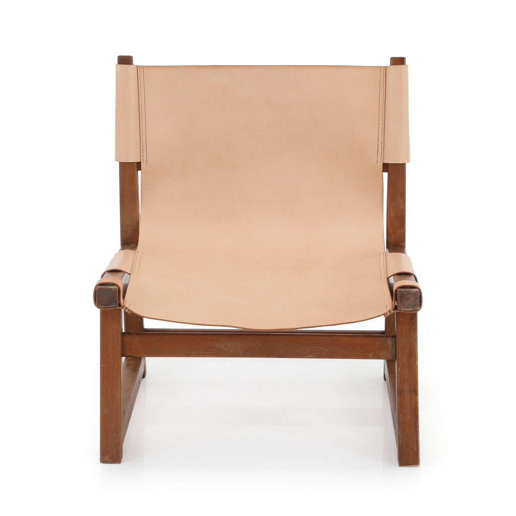 Tan Leather Wood Accent Chair