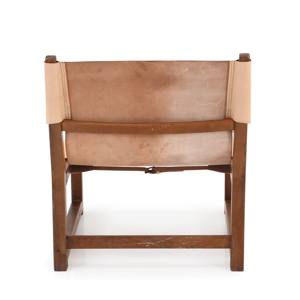 Tan Leather Wood Accent Chair