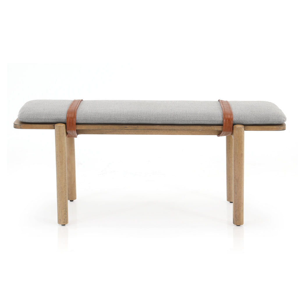 Wood Bench with Grey Cushion