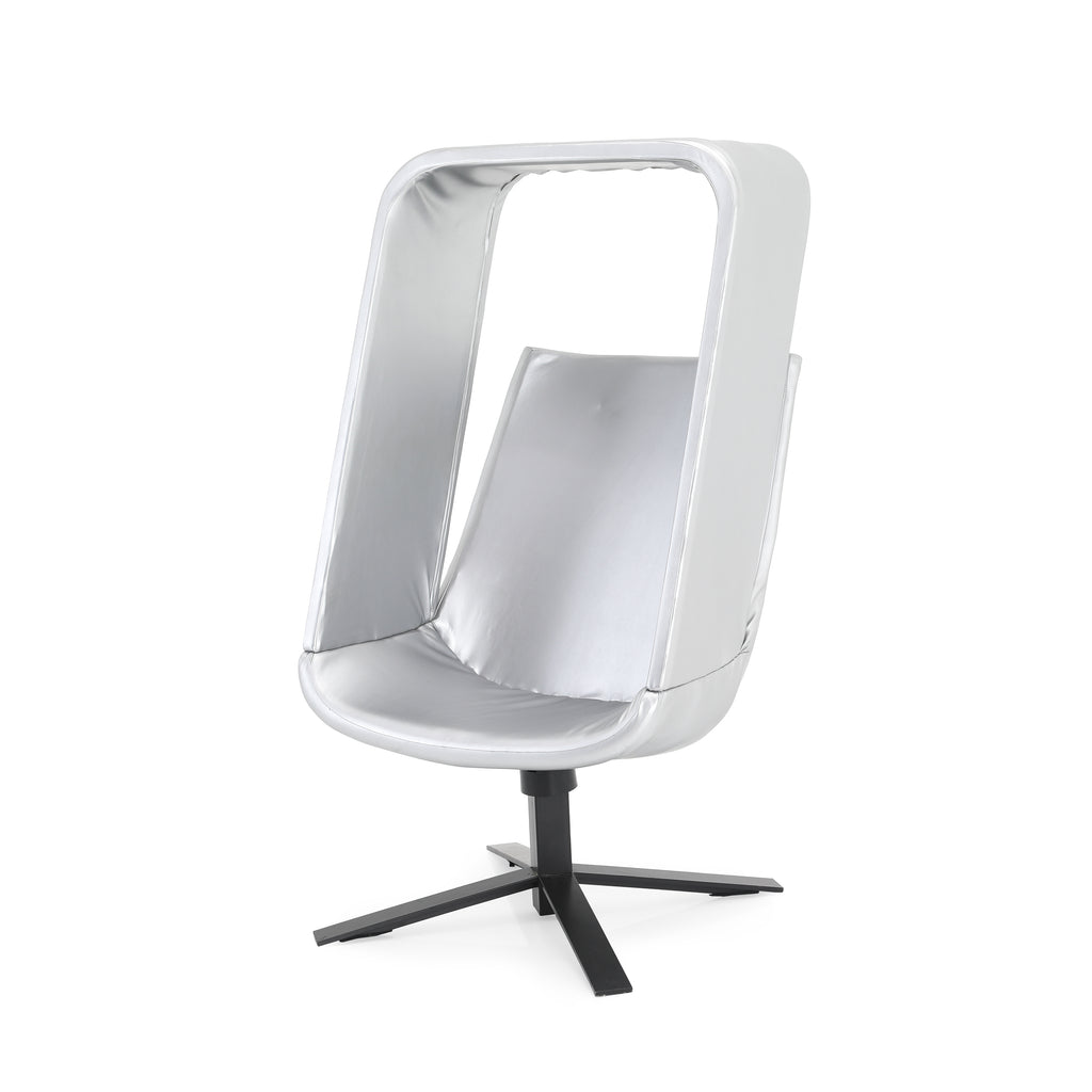 Silver Vinyl Swivel Chair & Ottoman