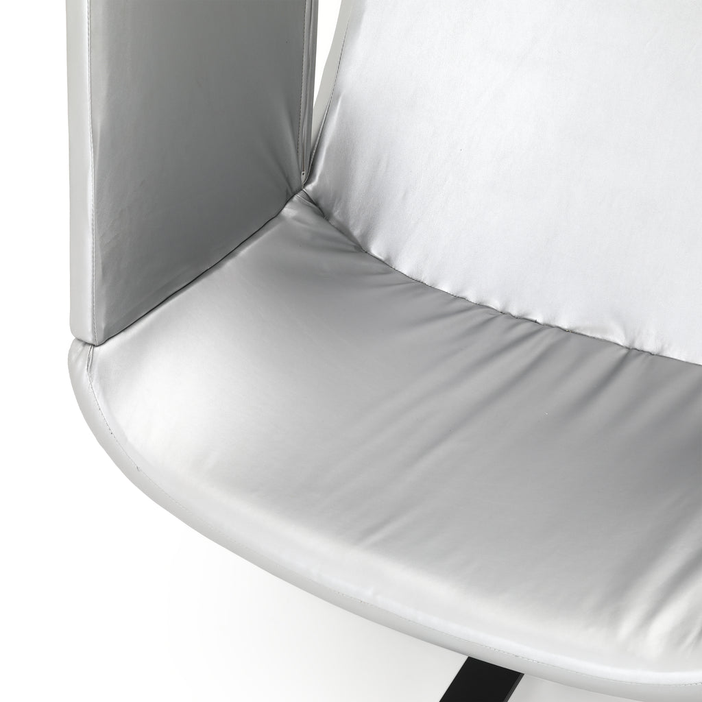 Silver Vinyl Swivel Chair & Ottoman