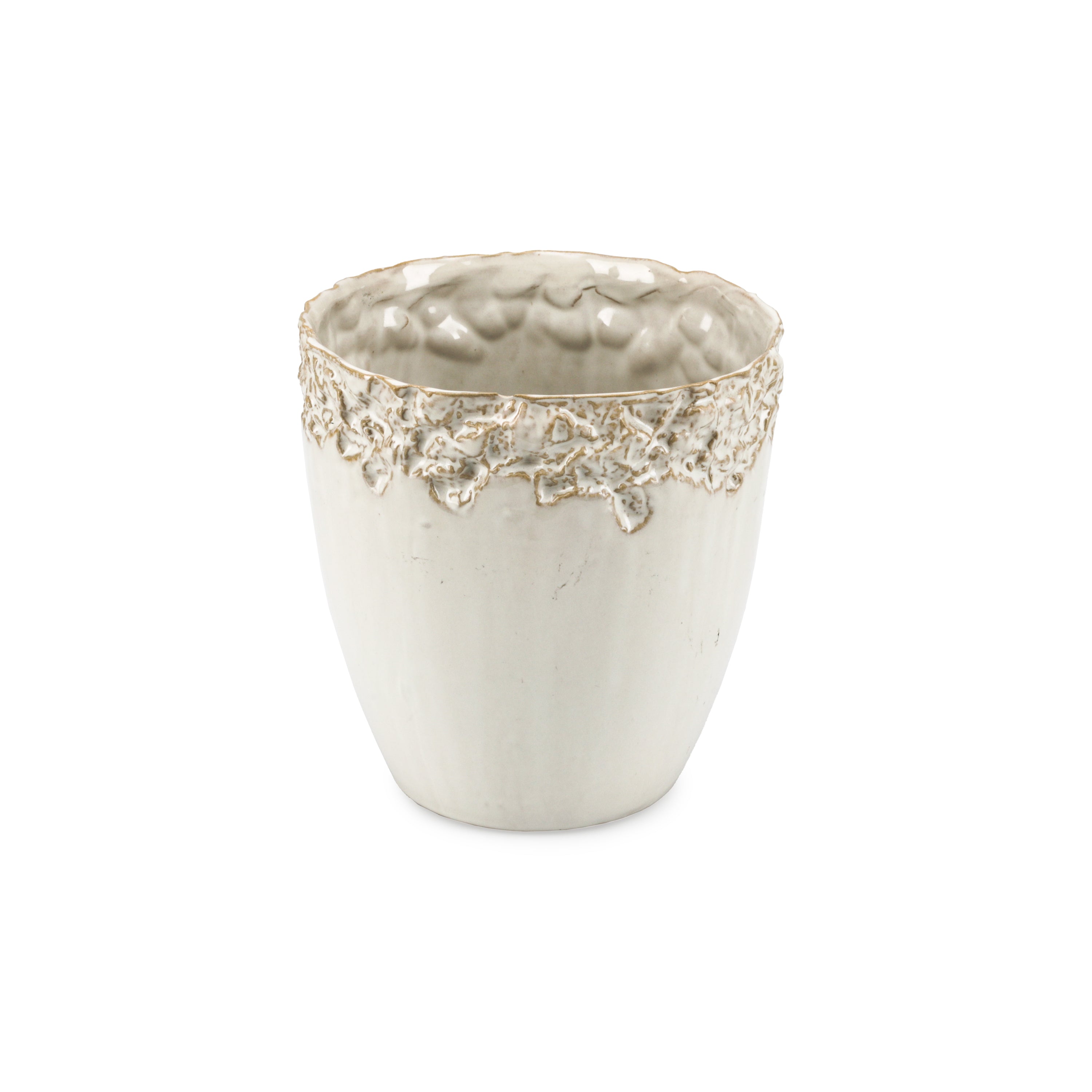 textured white planter pot White Planter w/ Textured Rim