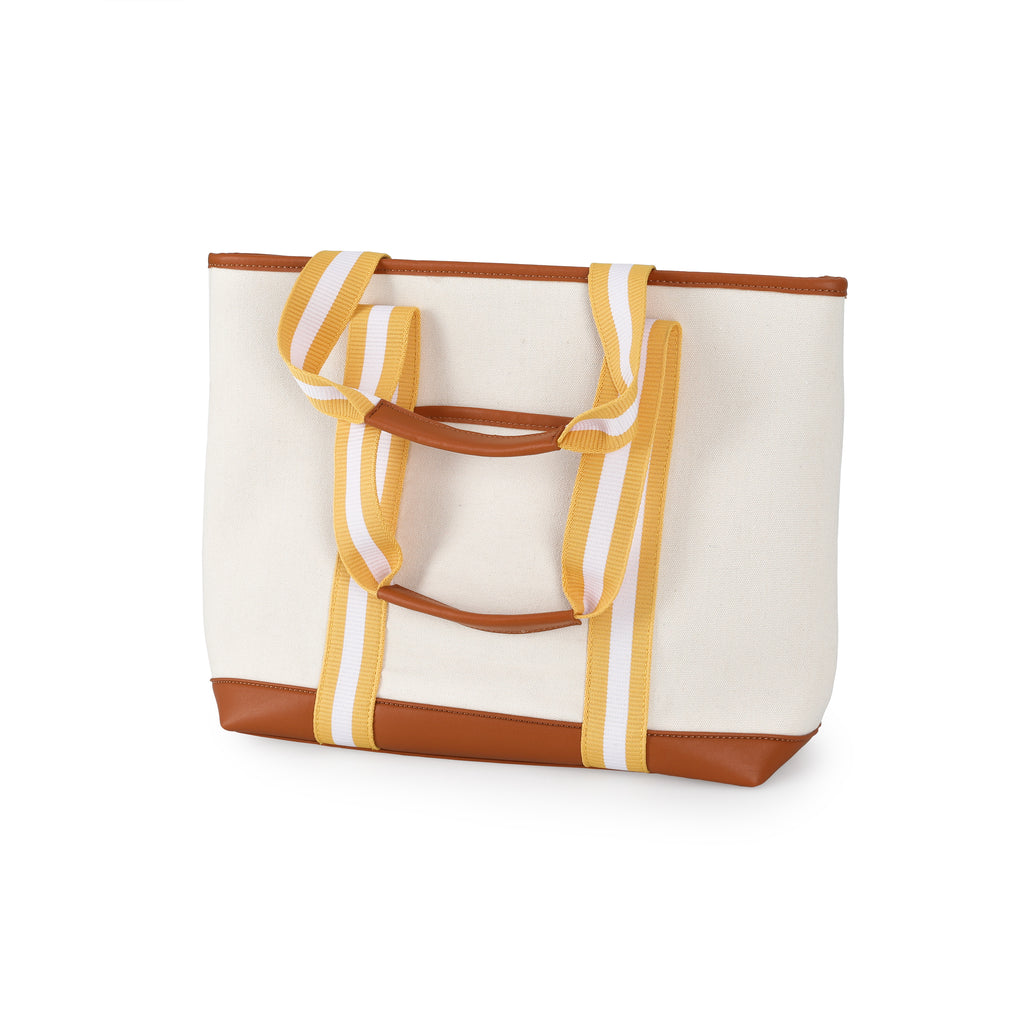 Tan Tote Bag w/ Striped Handle