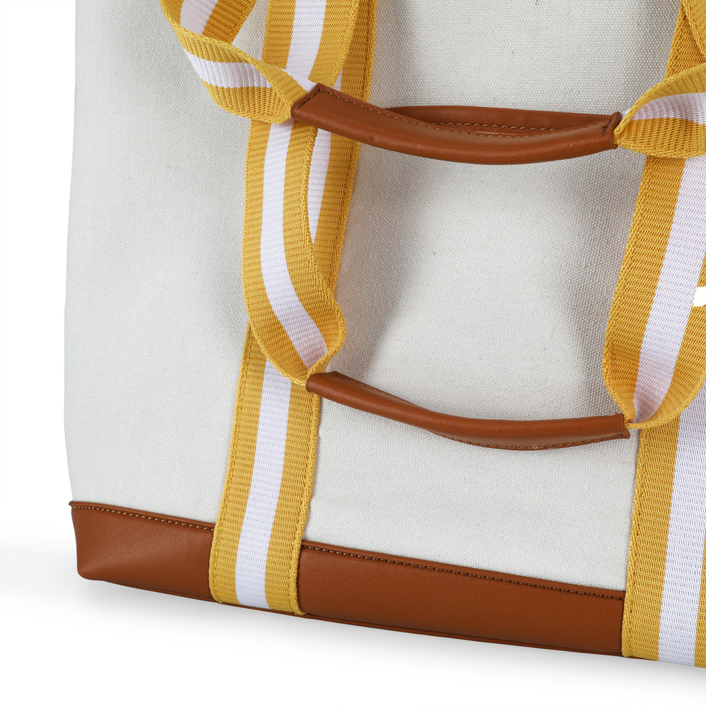 Tan Tote Bag w/ Striped Handle