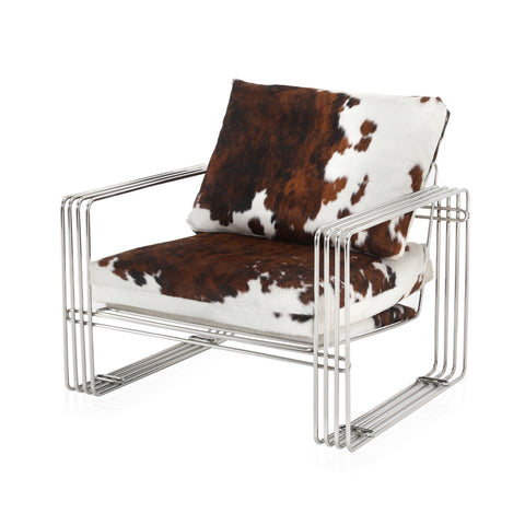 Brown & White Cowhide & Chrome Chair