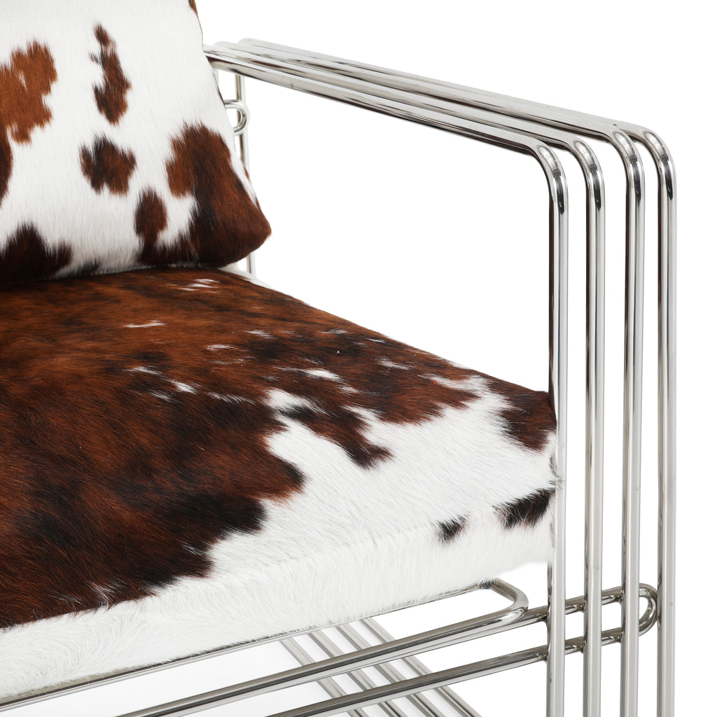 Brown & White Cowhide & Chrome Chair