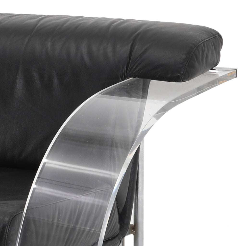 Black Leather & Lucite Space Loveseat