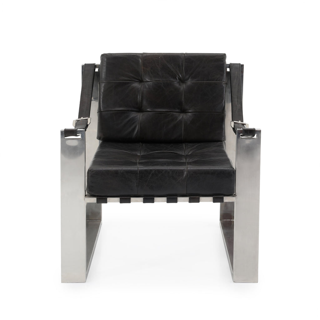Black Leather & Chrome Belt Armchair
