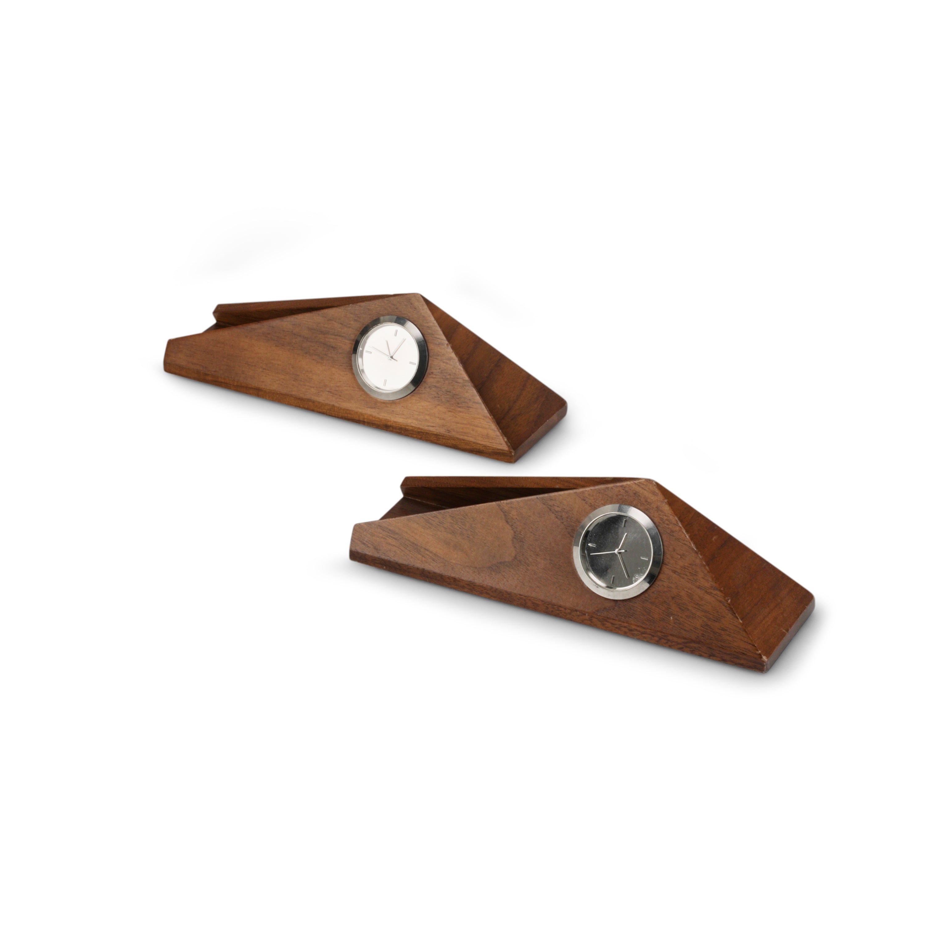 Triangular Table Clock Triangular White / Wood Desk Clock - Gil & Roy Props