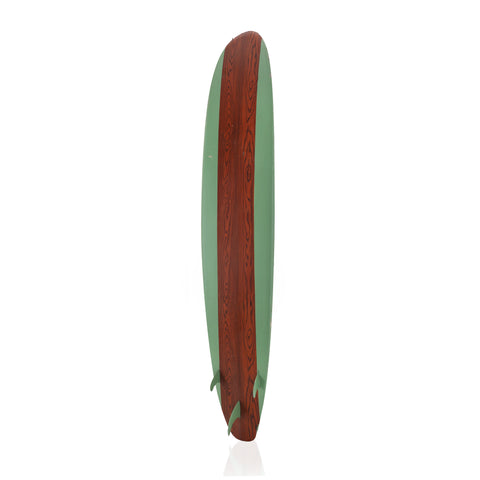 Green and Wood Striped Surfboard