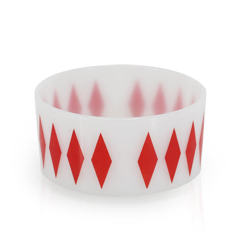 Small White Dish with Red Diamonds
