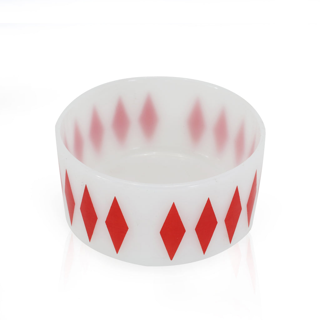 Small White Dish with Red Diamonds