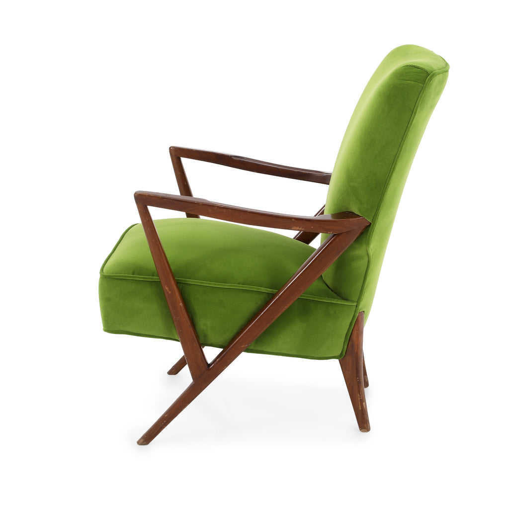 Green Velvet Wood Mid Century Chair