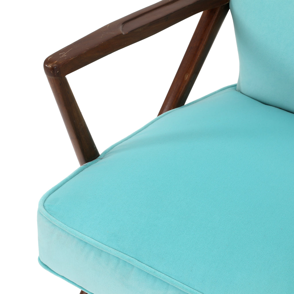 Light Blue Velvet Wood Mid Century Chair