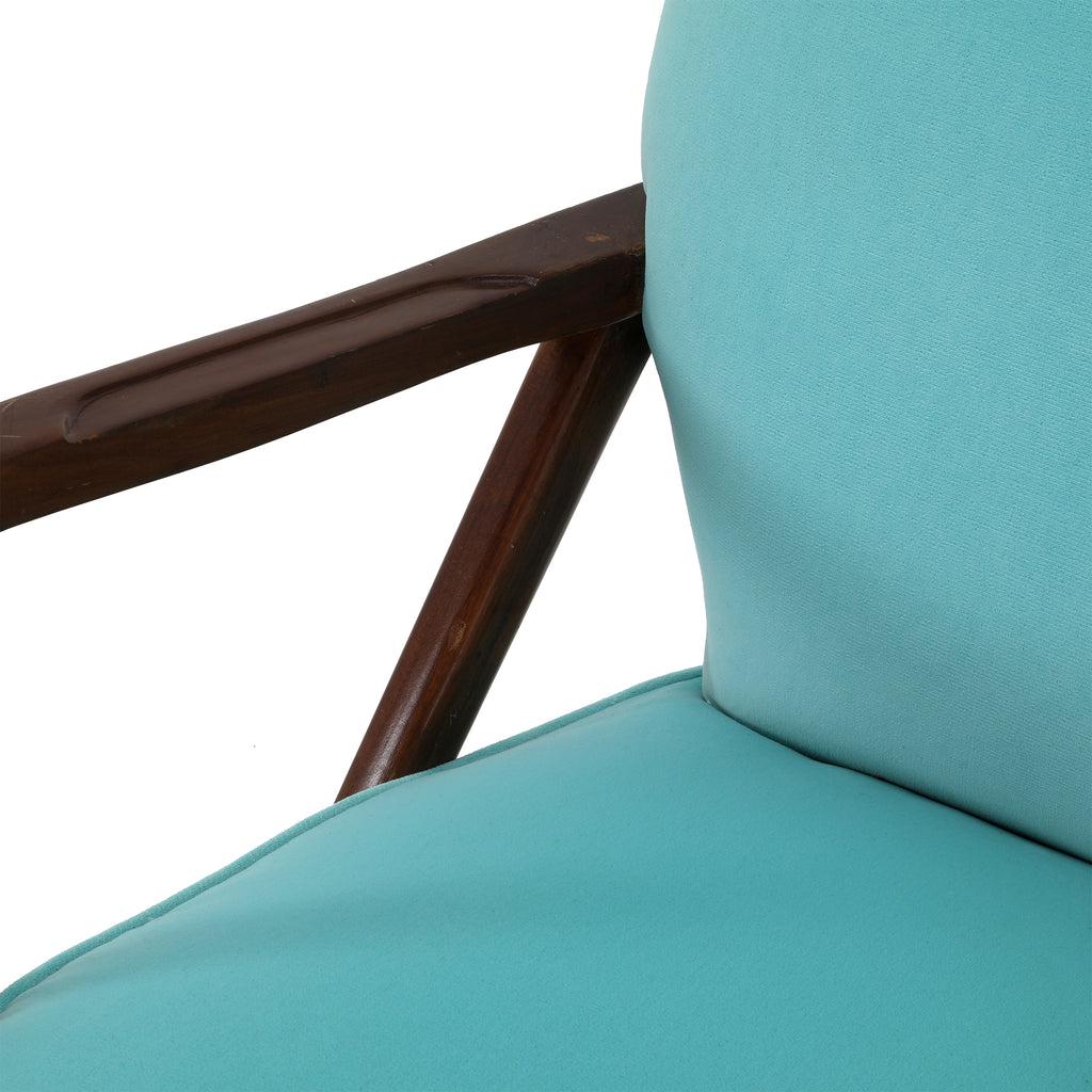 Light Blue Velvet Wood Mid Century Chair
