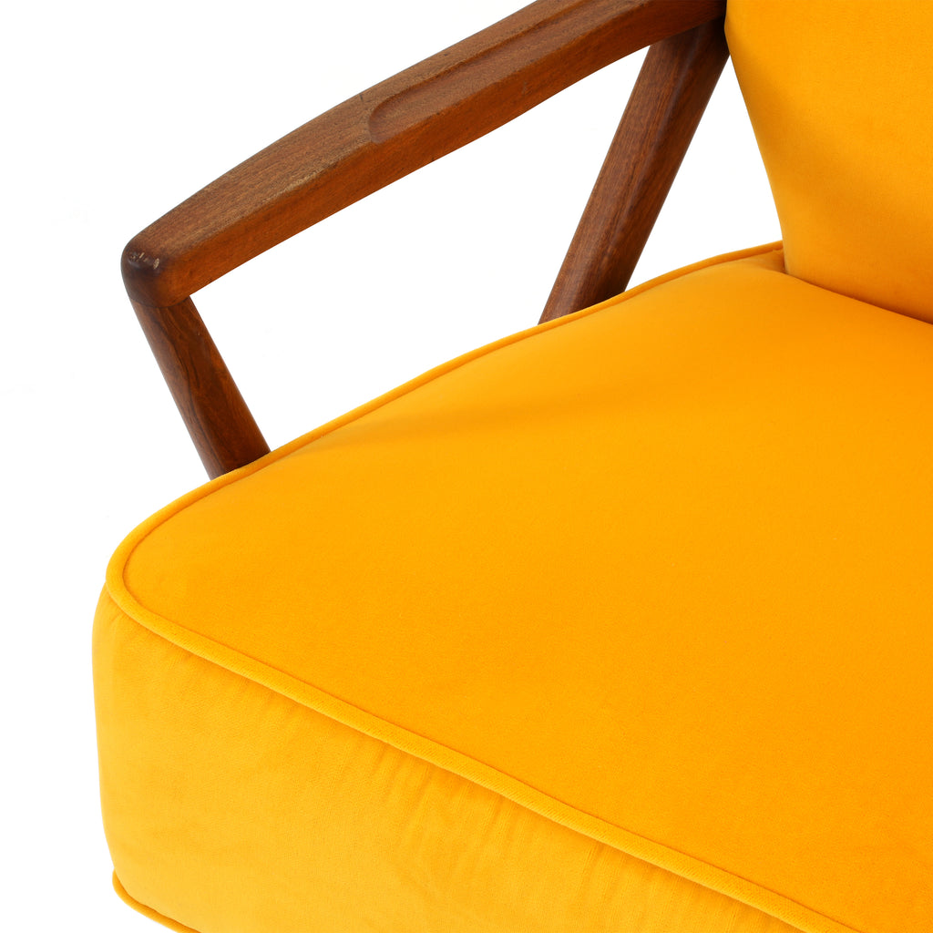 Yellow Velvet Wood Mid Century Chair