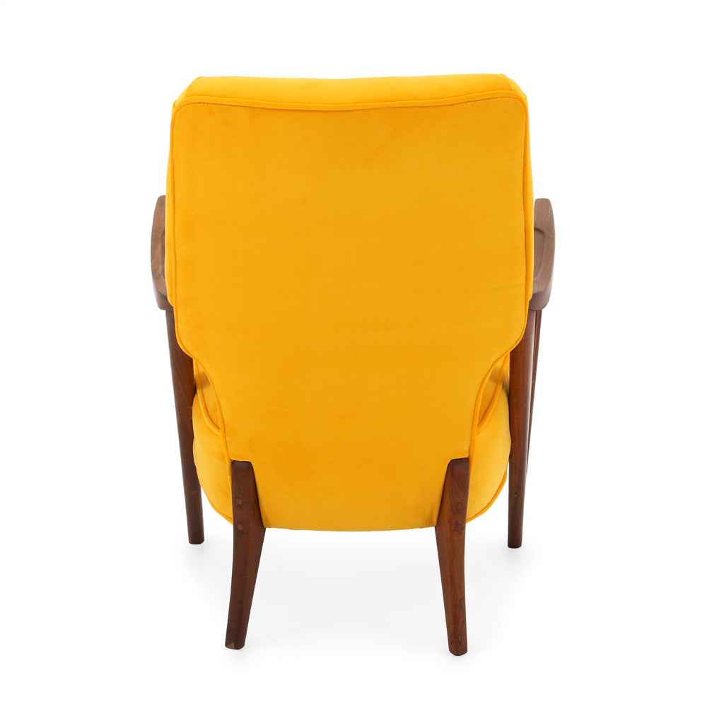 Yellow Velvet Wood Mid Century Chair