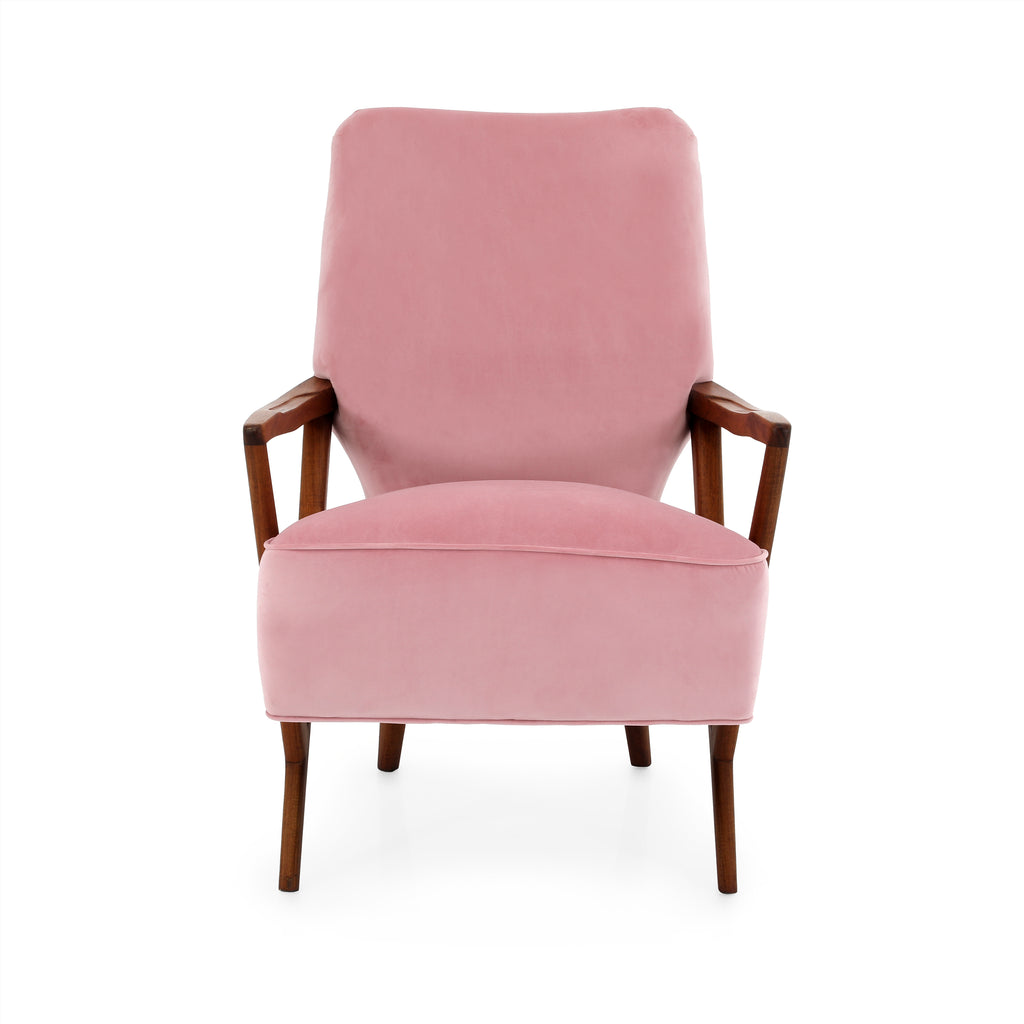 Pink Velvet Wood Mid Century Chair