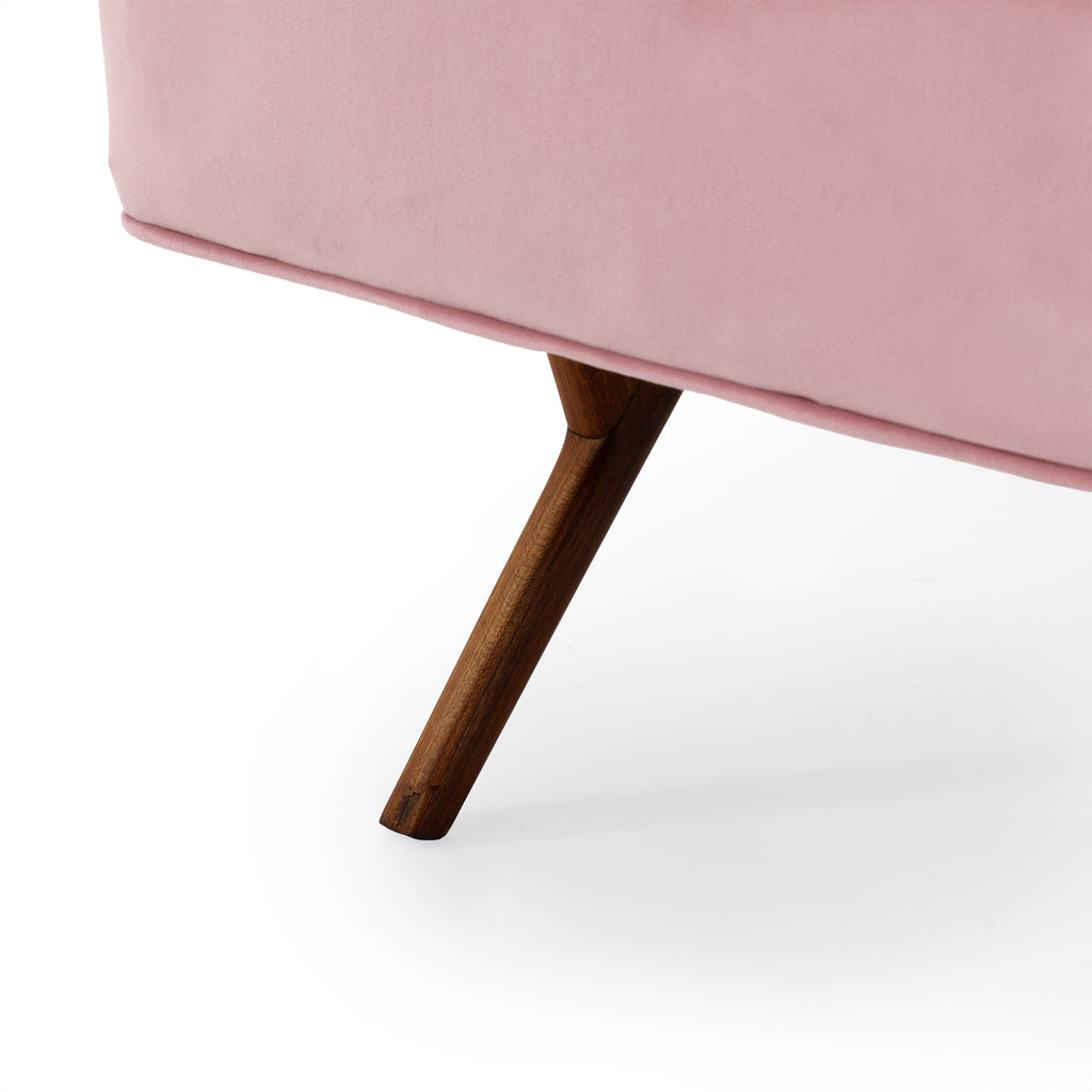 Pink Velvet Wood Mid Century Chair