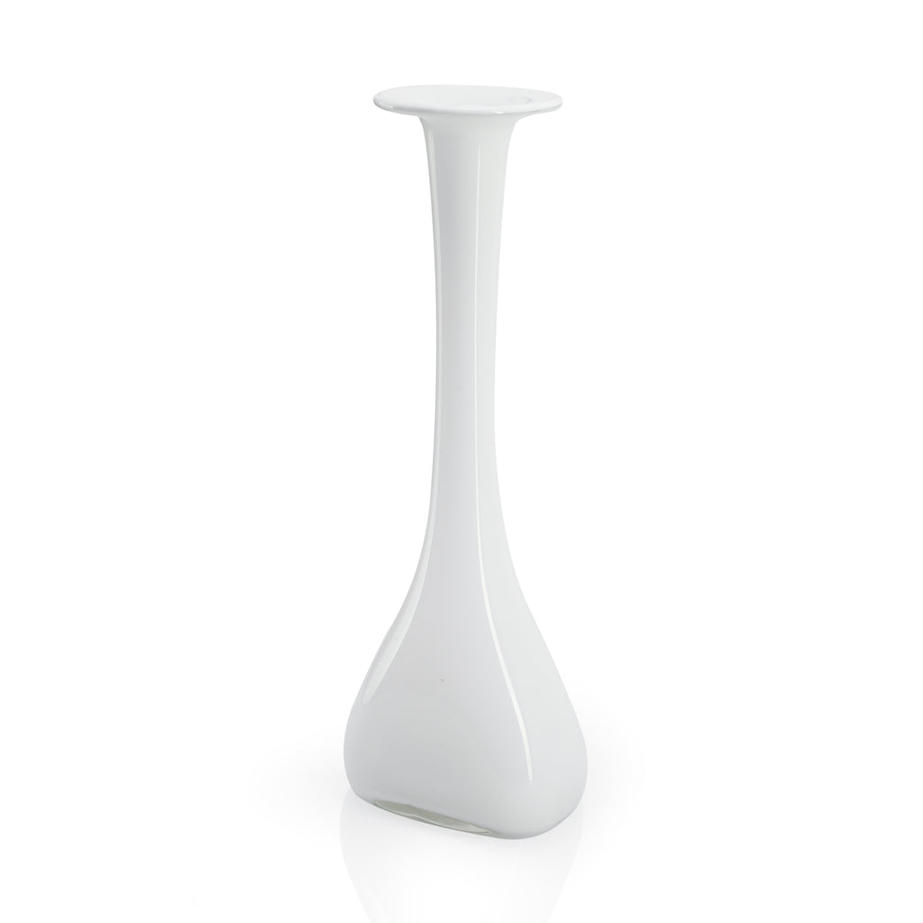 Tall Glossy White Glass Vase